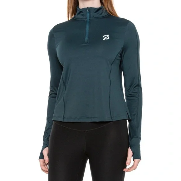 PELOTON Teal Fitted Cropped Zip-up Long Sleeve Warm Up Exercise Shirt - Picture 1 of 10